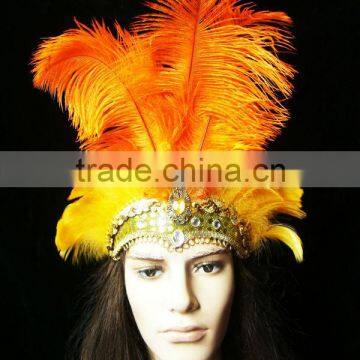 Magnificent Carnival Headdress (Orange Color) Lady Headdress With Feather photo-3