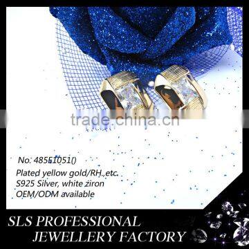 2015 Fashion Winter Latest Design 925 Sterling Silver Yellow Gold Plate Square White CZ Micro Pave Setting Earrings for Women photo-2