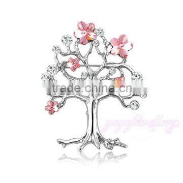 Exquisite tree shape gold plated crystal fashion ladies brooch pin