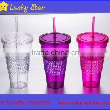 BPA Free Plastic Sinlge Wall 32 oz Acrylic Tumbler With Straw and Diamond Sleee as Gifts FDA Standard
