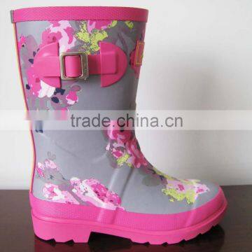 2016 grey flowers kid rain boot