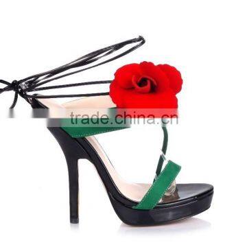 Flower design New summer fashion model sandal 2015 ladies high heel ankle strap sandal