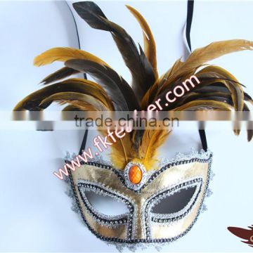 Gold Feather Mardi Gras Masquerade Birthday Party Mask With Cock Feather Mask