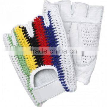 Cycle Bicycle Gloves, Leather Palm, Knitted Crochet Mesh Back