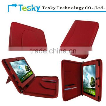 RED color PU leather zipper case cover with stand for asus transformer prime eee pad tf300 tf300t