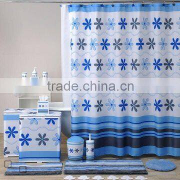 New blue flower design printed bathroom Coordinate Set, shower curtain/bath mat set/ PS bath accessories set