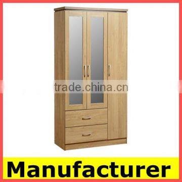 mirror with wooden bedroom wardrobes closet funiture,2 door wardrobe with mirror