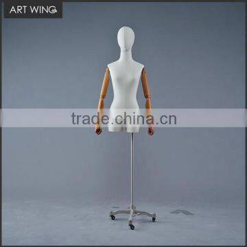 full body fashion fabric dress form mannequin for display with wheels