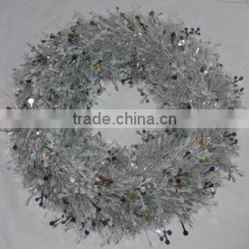 46cm Green+Red Color PET Decorative Christmas Tinsel Wreath