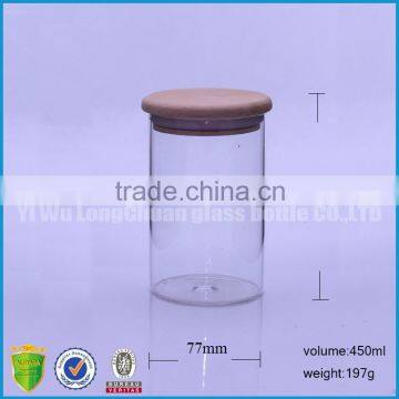 450ml Straight Sided Wide Mouth Clear Kitchen Glass Storage Jars With Airtight Wooden Lid