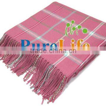 SZPLH Pink Plaid Woven Shawl With Fringe