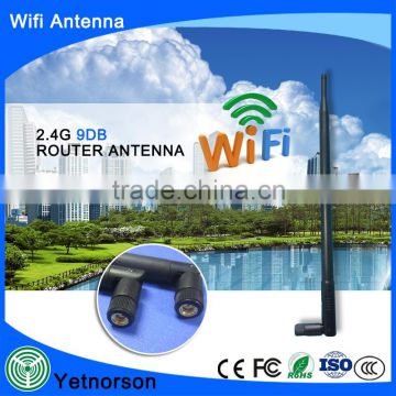 CE indoor high gain wifi whip antenna 9dbi rubber antenna with base