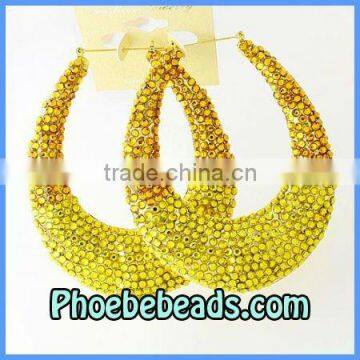 Wholesale Crystals Bamboo Earrings Gold Two Tone Fashion Big Hoop Basketball Wives Jewelry ABE005-3