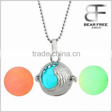 Openable Angel Wing Ball Locket Glow in the Dark Balls Pendant Necklace 3 Colors set