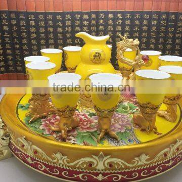 2016 New Gift 12 Animal Zodiac yellow Color Ceramic Wine Cup with metal base