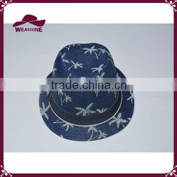 Blue child hat kid fedora hat with leaf floral print