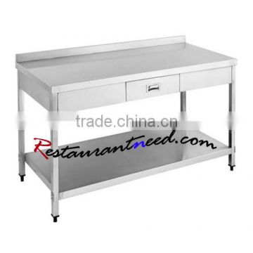 S053 Stainless Steel Table With Drawer & Splash Back-With Under Shelf(Square ture)