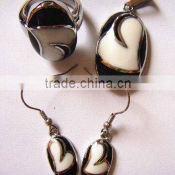 set010 fashion oval-shaped oval-shaped stainless steel jewellery set with enamel heart shape for women