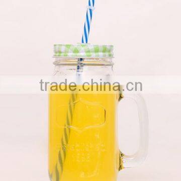 700ml Glass mason jar with handle and metal lid