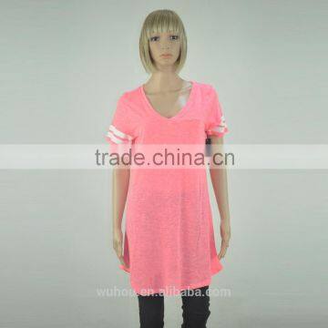 Women's V-neck Short Stripe Sleeve T-shirt photo-4