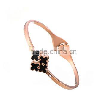 Wedding Jewelry Stainless Steel Rose Gold Lucky Four Leaf Clover Lover Cuff Bangles