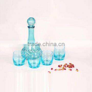 5pcs bule glass wine bottle and cups