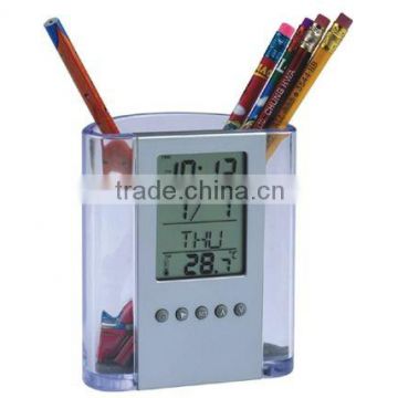 transparent penholder with calendar clock for promotion gifts