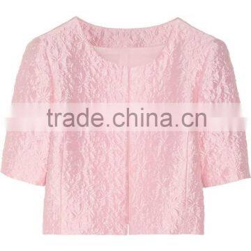 2015 Spring/summer Ladies Short Sleeve Pink Jacquard Jacket SYA15057 photo-5