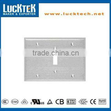 Combination 3 Gang - 2 Blank and 1 Toggle Metal Wall plates