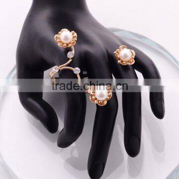 >>>2016 Women Fashion Korean Style Pearl Open Flower Rings Gold Plated Rhinestone Diamond Engagement Ring for Lady YIWU T&J/