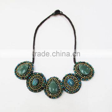 Green Agate Stone and Beads Wax cotton thread with mixed natural stone, Stone necklace WT39