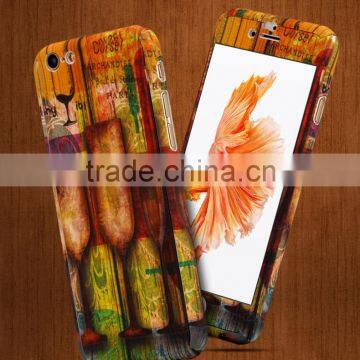 2016 With Tempered Glass Screen Protector 360 Full Cover Case For iPhone 6 6S Retro Wood Grain Colored Printed Phone Case