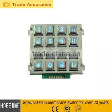 Home Appliance 4x4 Press numeric tactile Metal Keypad with backlit