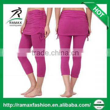 Ramax Custom Womens Plain Yoga Workout Capri leggings Pants With Ruffle Skirt Desgin