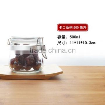 500ml 0.5L Recycled airtight Round shape glass jar with metal clip top lid for kitchen and food