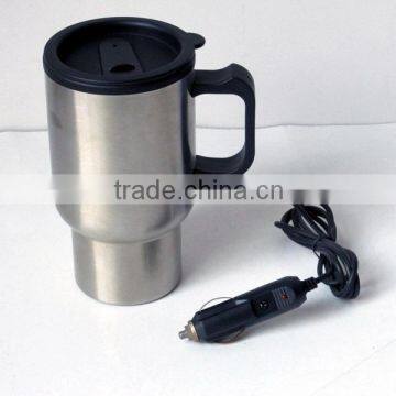12V Stainless Steel Electric Hot Travel Mug With Car's Cigarette Lighter Socket