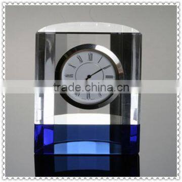 Clear Polished Crystal Semicircle Clock With Blue Buttom photo-1