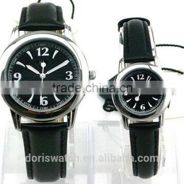 Simple lover watch Gift Cheap Black dial Leather strap for lover couple watch