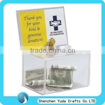 transparent customized acrylic donation can perspex donation box with lock key cheap high quality