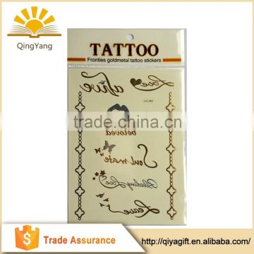 Waterproof custom metallic gold water transfer custom temporary tattoos