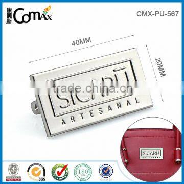 Matte silver custom metal embossed logo for handbag