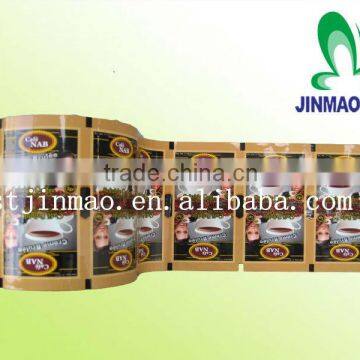 custom resealable plastic bags film roll /black coffee packaging bag roll films