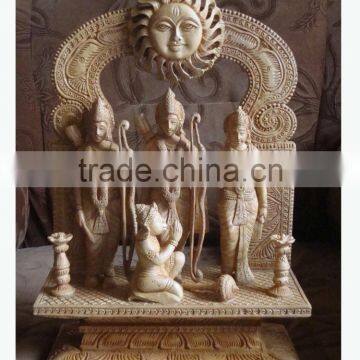 Hindu God Ram Laxman Sita Hanuman Sculpture Wood Carving Handmade Ram Darbaar Statue