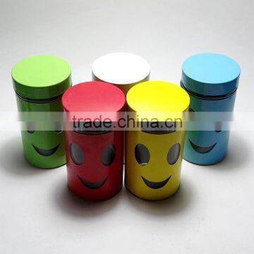 Glass Storage Jar For Tea/Coffee/Sugar Jars With Smiley Face Screw Top Lid