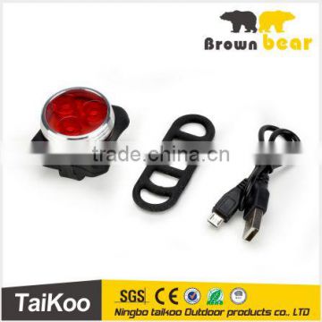 Outdoor 3 LED Aluminum warning bike light safety bicycle light usb round rear light