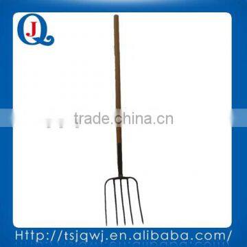 Farm and garden digging fork with wooden handle, steel handle or fiber glass handle