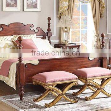 Distinguished Palace Bedroom Furniture Set, Antique Carved Wooden 4-Poster Bed With Night Stand, Unique Design Queen Poster Bed