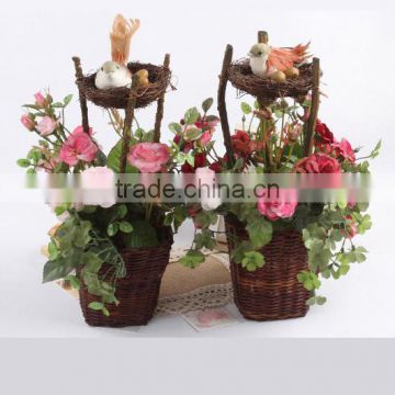 New design nest rose simulation bonsai silk flowers artificial red roses