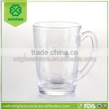 Machine Made Carved Glass Beer Cup with Handle