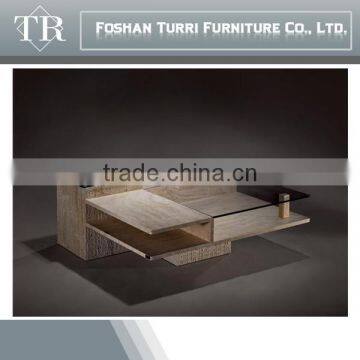 Italy Tempered Glass Top Marble Travertine Coffee Table photo-2